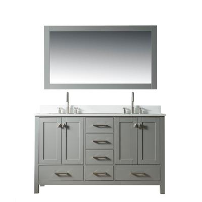 China Modern 60 Inch Gray Solid Wood Matched Luxury Bathroom Vanity Furniture for sale