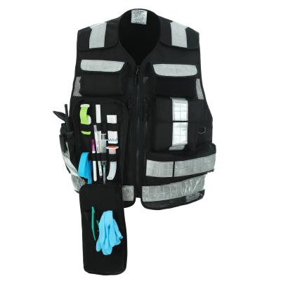 China Safety Reflective Tape Around Mutil Pocket Functional High Visibility Polyester Safety Polyester Ambulance First Aid First Aid Black Reflective Vest for sale