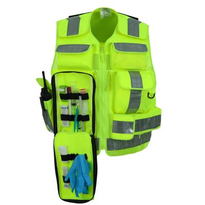 China Reflective Nurse Multifunctional Pocket Safety Fluorescent Yellow Polyester Mesh First Aid Vest for sale