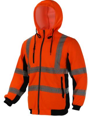 China Red High Visibility 100%Polyester Jacquard Polyester Reflective Safety Hoodie Sweatshirt for sale