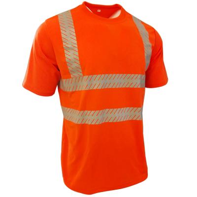 China Hot Sale Mens Breathable Reflective Fluorescent Orange Safety Durable Mesh Birdeye Shorts Sleeve Shirt for sale