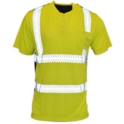 China Pavement Green Birdeye Fabric Heat Transfer Breathable Short Sleeve Safety Shirts for sale