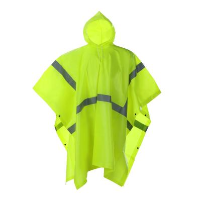 China Fluorescent Yellow Rain Poncho Safety 100% High Quality Fabric Raincoat Reflective Windproof PVC Raincoat for sale