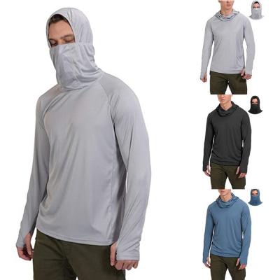 China Qufan Clothing Mens Sun Protection Top Long Sleeve Sustainable Outdoor T-shirt Summer Hooded Fishing Hiking Top for sale