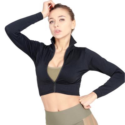 China Qufan Antibacterial Women's Antibacterial Women's Yoga Wear Jacket Sports Workout Zipper Up Soft Shirt Long Sleeve Fitted Crop Top Jacket for sale