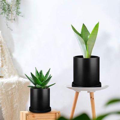 China Minimalist Indoor Matte Large Round Ceramic Flower Pot Balcony Plant Simple Succulent Flower Pot With Tray for sale