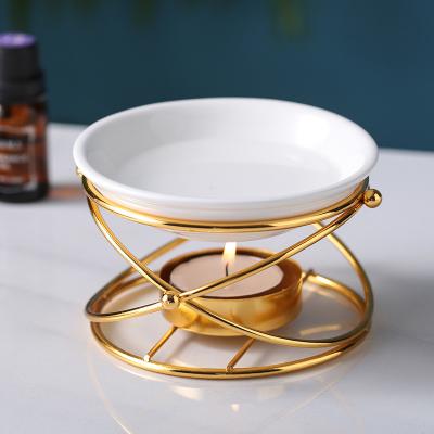 China AROMATIC Home Decoration Round Tealight Candle Holder Aroma Oil Wax Melt Ceramic Burner for sale