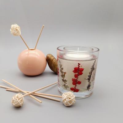 China New Design Home Decoration Wholesale Luxury Birthday Gift Gel Scented Wax Dried Flower Jelly Candle Glass Jar for sale