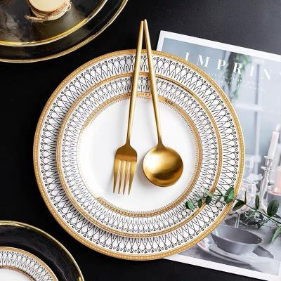 China Viable Wholesale High Quality Gold Rim Plate Dinnerware Round Dinner Ceramic Dish For Weddings for sale