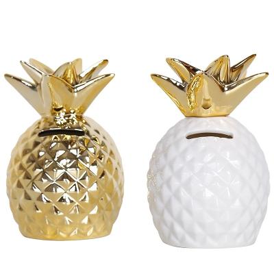 China Ceramic Gold Nordic Home Pineapple Restaurant Hotel Home Decor To Wedding Birthday Gift For Mom Daughter Women Pineapple Piggy Bank for sale