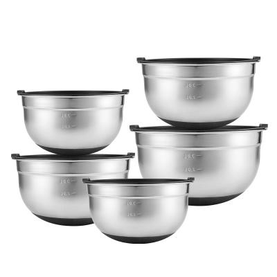 China Viable Wholesale Stainless Steel Salad Mixing Bowls With Silicone Base Tableware Homeware Bowl Set With Airtight Lid for sale