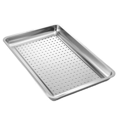 China Sustainable Metal Perforated Bakinpg Tray Casserole Stainless Steel Wire Mesh Tea Serving Tray Dish for sale