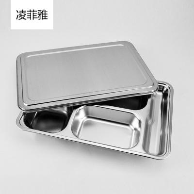 China Wholesale Cheap Viable School Lunch Tray Stainless Steel 5 Grids Dinner Dish Adult Fast Food Serving Dish With Lid for sale