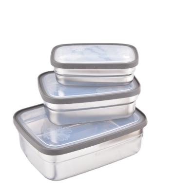 China Viable Hot Sale 304 Stainless Steel Kitchen Accessories Serving Bin Set Metal Lunch Box With Lid Food Storage Container Box for sale