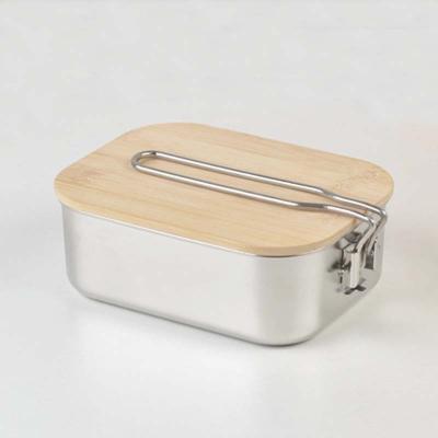 China Portable Custom Durable Steamable Logo Food Container 500ML Stainless Steel Metal Bento Lunch Box With Bamboo Lid for sale