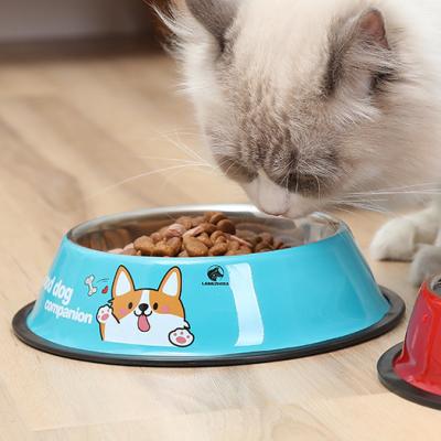 China 201 Stainless Steel Cat Food Feeding Bowl Silicone Ring Base Stainless Steel Products Pet Feeding Bowl for sale