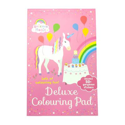 China Deluxe printed children's coloring book notepad with unicorn and matching stickers for sale