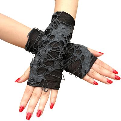 China New Design Creative Black Cloth Hole Halloween Gloves Women Fingerless Shape Cosplay Beggar Glove for sale