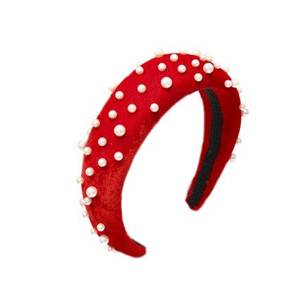 China New Korean Style Design Winter Women Velvet Headbands With Pearl Headband Wide Headband Korean Style Hair Accessories for sale