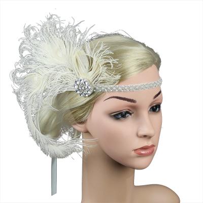 China Women Ivory Crystal Headband Party Feather Feather Headband Hair Accessories Decoration for sale