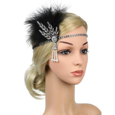 China Fashionable Art Deco Feather Crystal Headband 1920s Feather Design Fin Headpiece For Women for sale