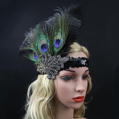 China Fabric Women Hair Accessories With Peacock Halloween Flapper Sequin Headband Headpiece for sale