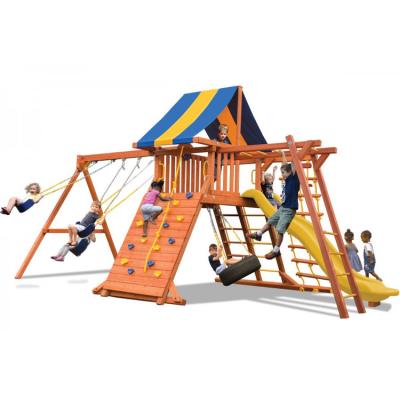 China 3-12 Years HOT SALES Patio Climbing Frame Wood Swing Set With Plastic Accessories For Backyard for sale