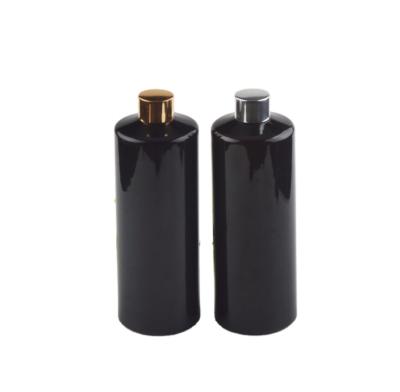 China Household Products 500ml Plastic Black PET Cosmetic Toner Bottle With Gold And Silver Screw Cap for sale