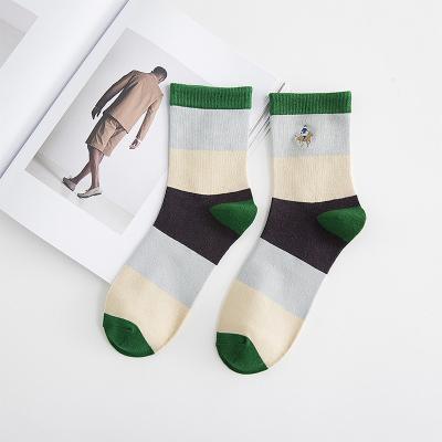 China Designer Custom Design Own Logo Stripe Style QUICK DRY Men Dress Custom Woven Socks Crew Bangs Cotton Man Sock for sale