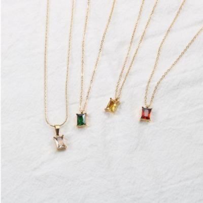 China Fashion Jewelry Sellers Colorful Rectangle Lead Free Malachite Nickel Free Rectangle Women Gold Stainless Steel Pendant Chain Necklace for sale