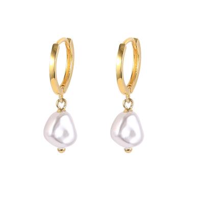 China Amazon china lead free nickel free factory price ready to ship wholesale custom irregular baroque pearl earrings elegant jewelry circle pearl earring for sale