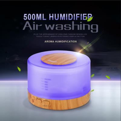 China 2021 Colors LED Light 500ml Essential Oil Variable Ultrasonic Air Jet Humidifier with 7 Colors LED Light for Office and Home Wood Grain Remote Control for sale