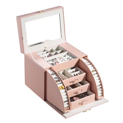 China Wholesale Luxury Large Jewelry Package PU Leather Drawer Jewelry Box With Mirror Logo Custom Joyero Ring Necklace Earring Jewelery Organizer for sale