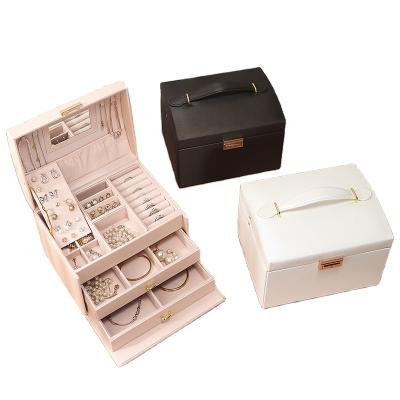 China Wholesale Custom PU Leather Large Capacity Jewelery Package Box Organizer with Mirror Necklace Ring Earring Jewelery Storage Case for sale