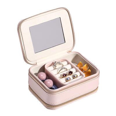 China Leather Organizer Storage Case Jewelry Boxes Ring Earring Necklace Small Velvet Custom Zipper Logo Printed Travel Jewelry Box Jewelry Package for sale