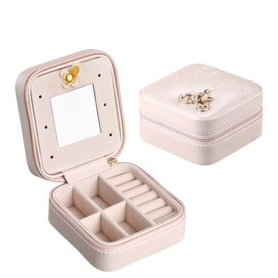 China Wholesale Custom Leather Small PU Jewelry Package Travel Portable Jewelry Case Organizer Ring Earring Necklace Jewelry Box Storage With Logo for sale