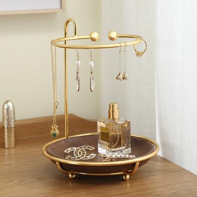 China Wholesale New Metal Wooden Makeup Cosmetic Stored Jewelry Holder 2 Layers Ring Holder Necklace Earring Bracelet Jewelery Display Storage for sale