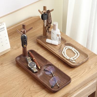 China Wholesale Handmade Custom Wooden Watch Necklace Bracelet Display Rack Jewelry Hanging Rack With Ring Tray Dish Holder for sale