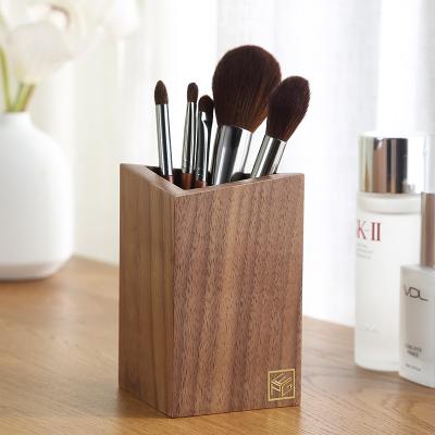 China Handmade Custom Cosmetic Luxury Wood Gift Women Pen Makeup Brush Holder Cup Wooden Case Make Up Organizer Makeup Brush Holder Storage Box for sale