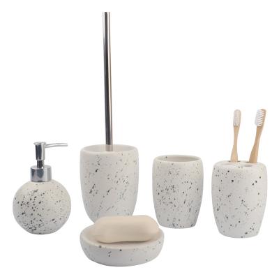 China 5 Pieces Viable Wholesale Ceramic Bath Dispenser Soap Gift Bathroom Design Stain Accessory Sets for sale