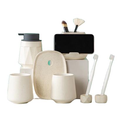 China Stocked Hotel Original European Style Toothbrush Cup Ceramic Bathroom Product Accessories Set (Multiple Colors) for sale