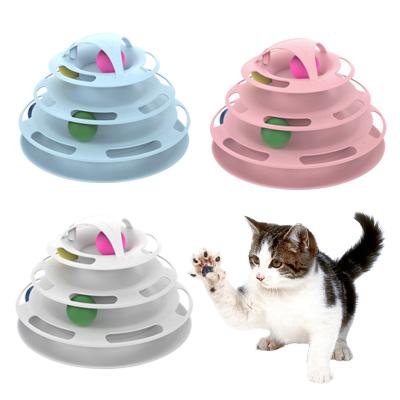 China 4 Layers Viable Interactive Funny Turntable Crazy Disc Cat Toy Ball for Kitten Cats Pet Products for sale