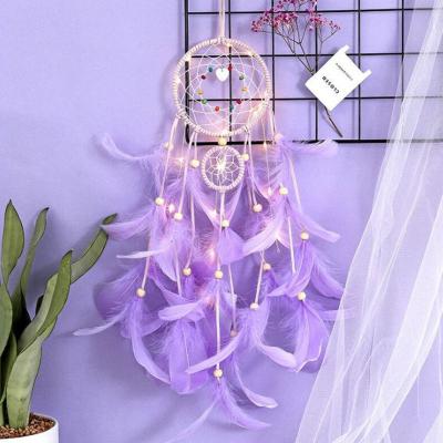 China Africa Feather Fashion Handmade Dreamcatcher Led Light For Room Home Decoration Art Craft Dreamcatcher For Nursery Kids Room Decor for sale