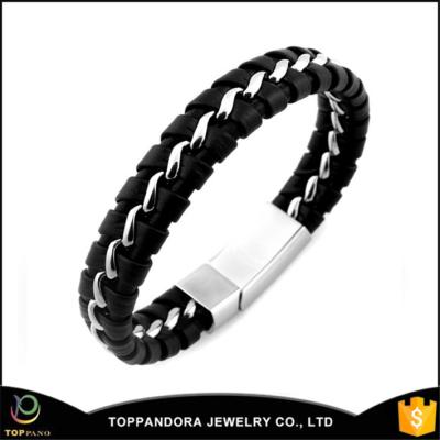 China New Fashion TRENDY Leather Bracelet Stainless Steel Magnet Clasp Handmade Braided Bracelet for sale