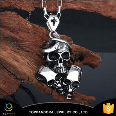 China Anniversary Cool Black Enamels Skull Pendant Necklace Fashion Design Stainless Steel Skull Jewelry For Men for sale