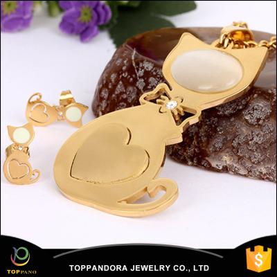 China 2016 Anniversary Cute Fashion Silver Charm 18K Gold Stainless Steel Drawing Cat Shaped Pendant With Chain For Necklace for sale