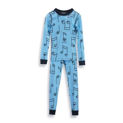 China Smooth Soft Snug Fit with High Yarned Textile Kids' Organic Cotton Music Club Music Notes Long Sleeve Pajamas for sale