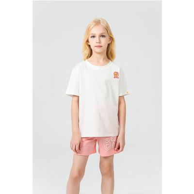 China 100% Cotton with coolness technique Kids Bister Button Embleme Short Sleeve T Shirt White for sale