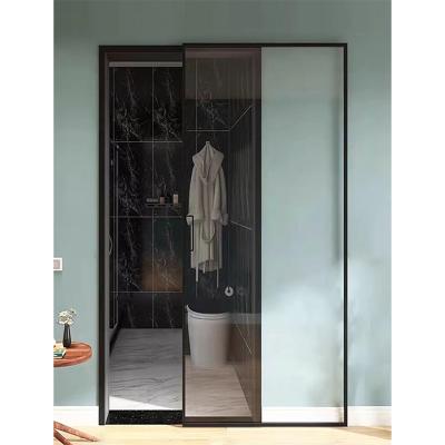 China Interior Aluminum Frame Ghost Track Narrow Door Hidden Sliding Glass Door Bedroom Factory Decoration Sliding Glass Doors for sale