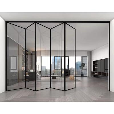 China Hotel Windproof Interior Aluminum Bi Fold Tempering Glass Doors Office Folding Glass Door Industrial Folding Door for sale